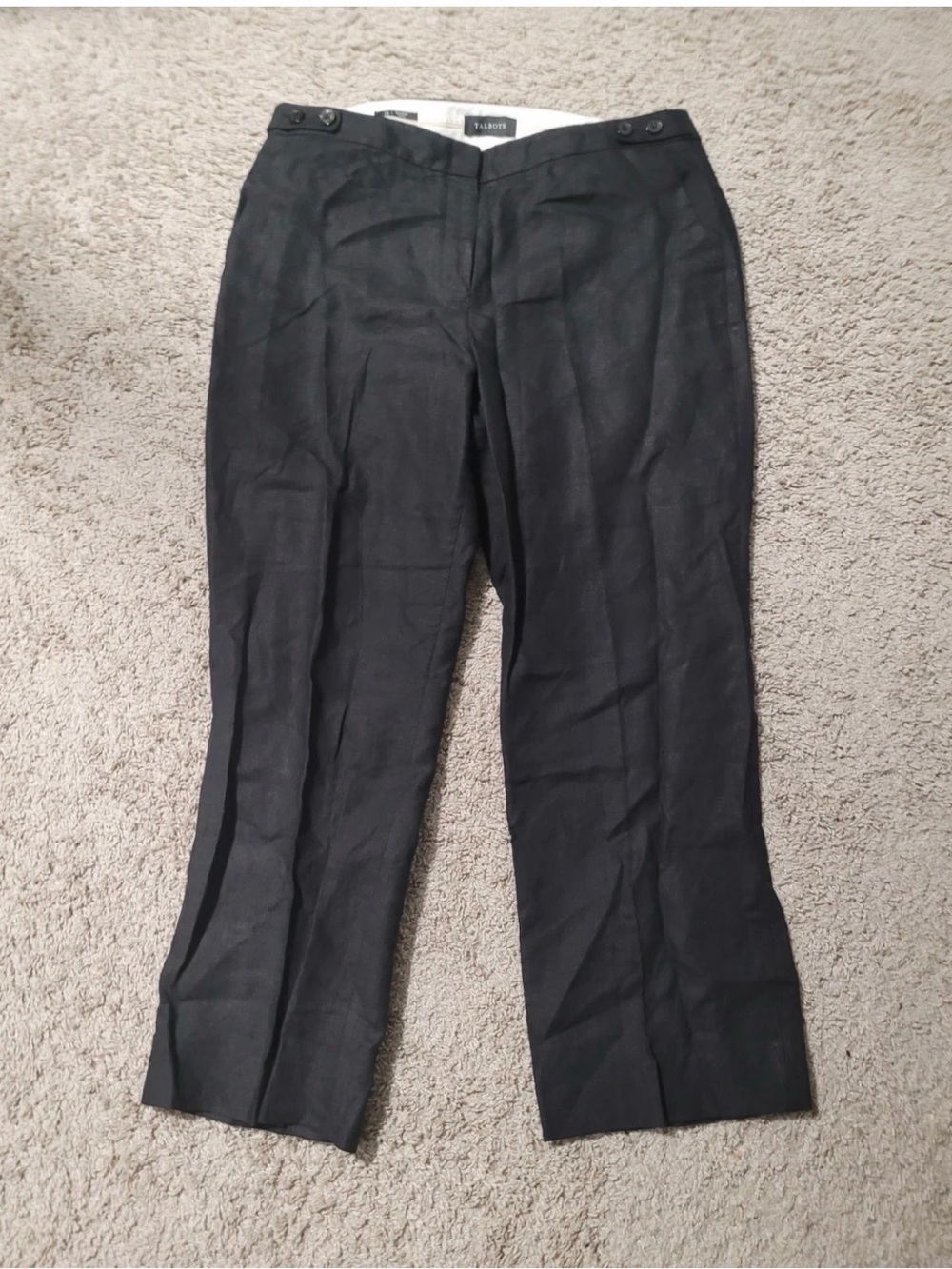 Talbots Black Linen-Blend Straight Leg Trousers